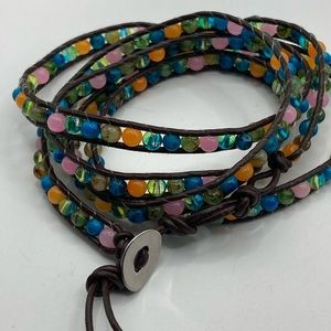 36"‎ Beaded Wrap Leather cord button Closure Bracelet